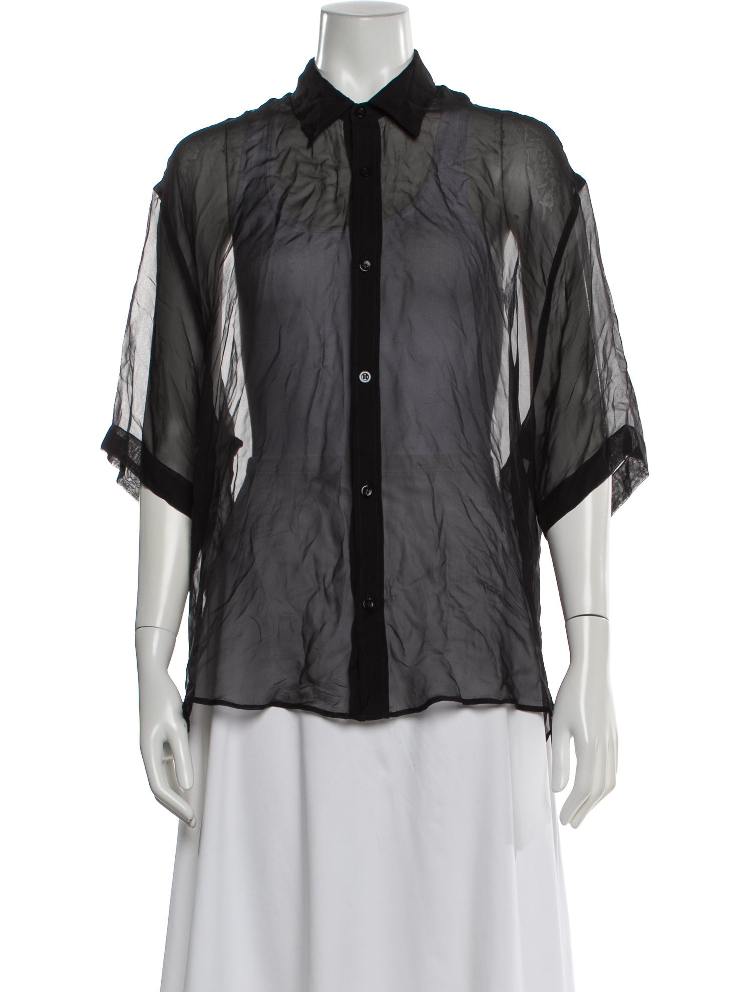 AMI Silk Short Sleeve Button-Up Top