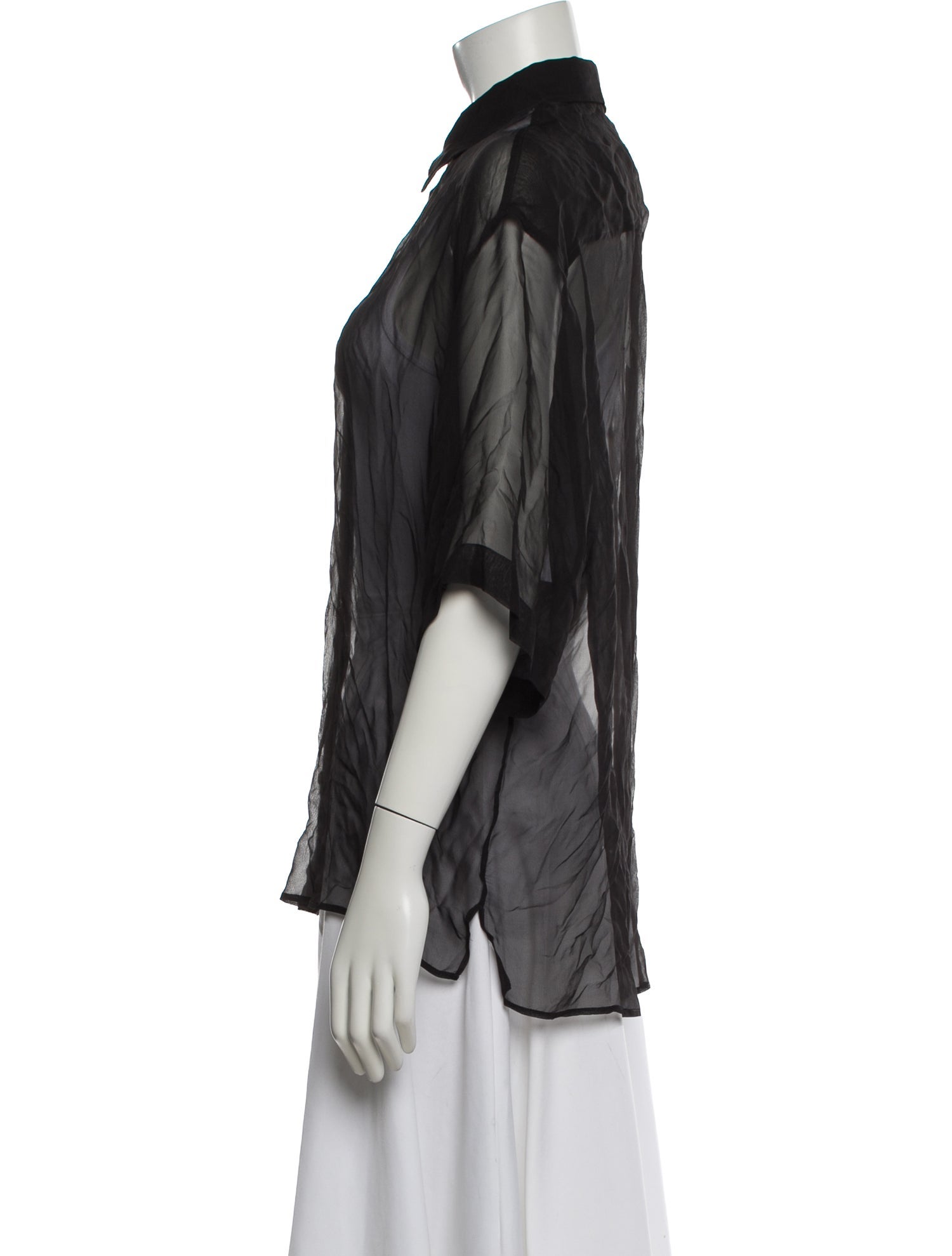 AMI Silk Short Sleeve Button-Up Top