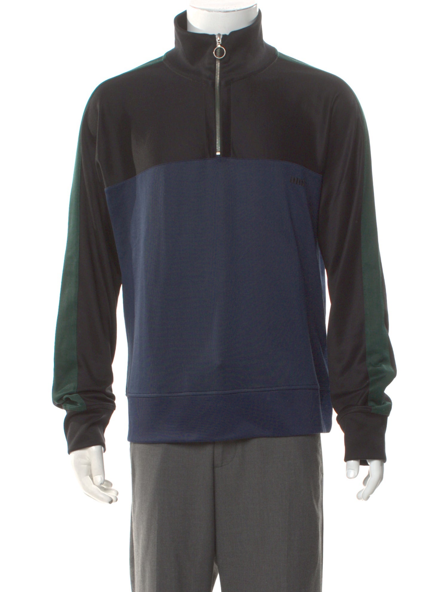 AMI Colorblock Pattern Mock Neck Polo Sweater