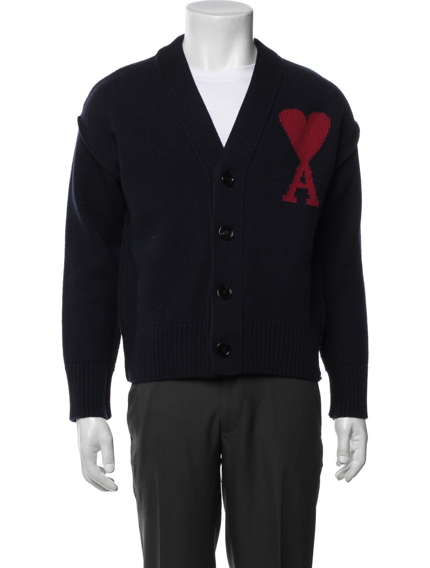 AMI Virgin Wool Graphic Print Cardigan