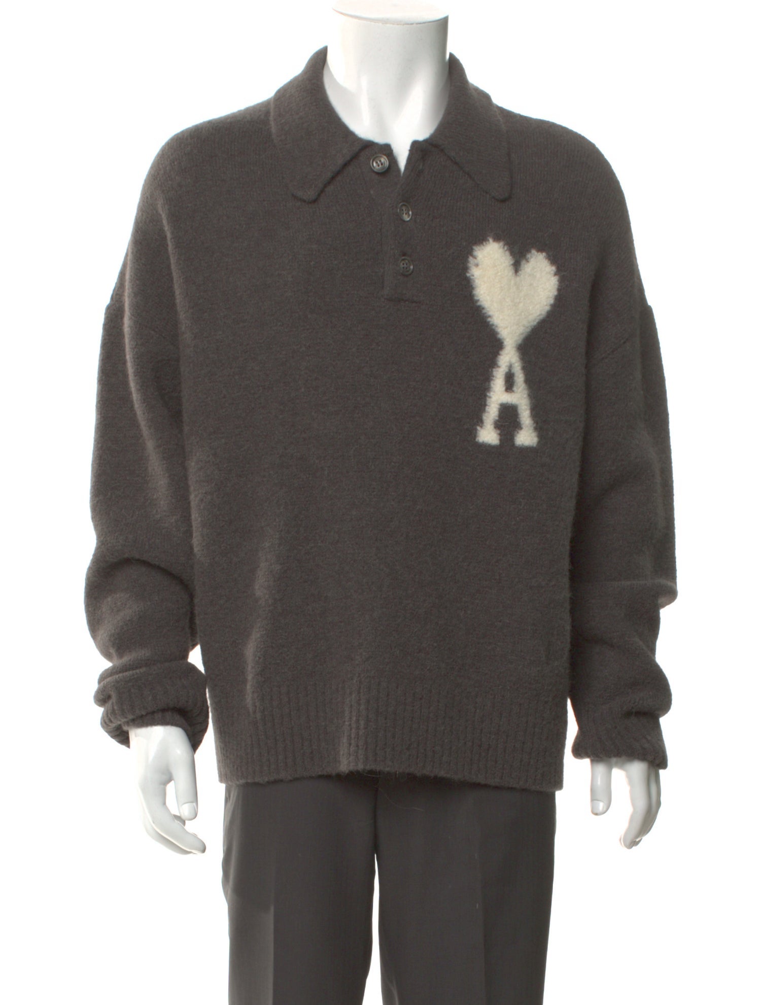 AMI Alpaca Graphic Print Polo Sweater