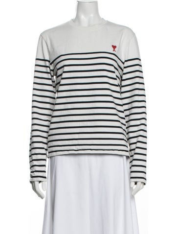 Pre-owned Ami Alexandre Mattiussi Striped Crew Neck T-shirt In White
