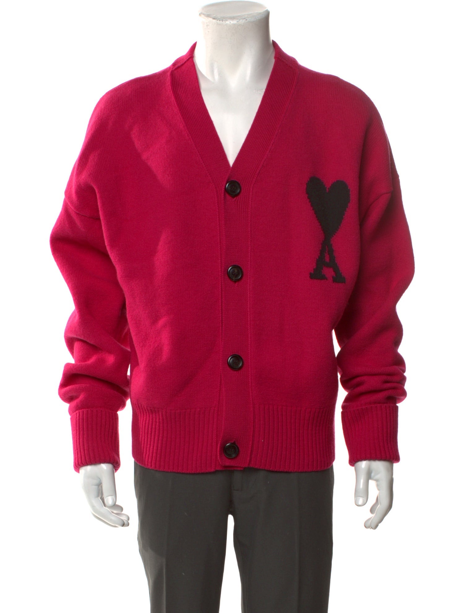 AMI Virgin Wool Graphic Print Cardigan
