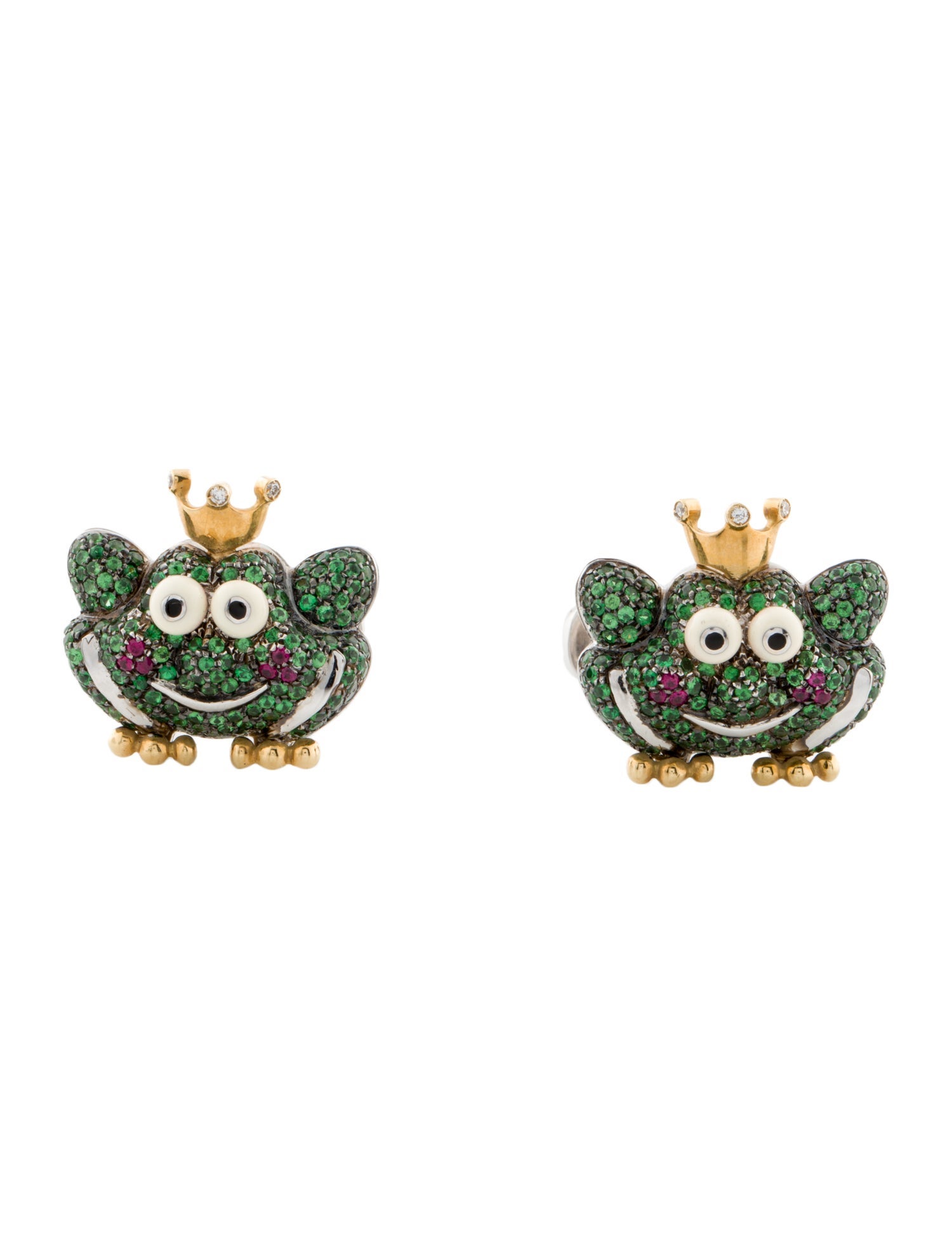 Aaron Basha 18K Tsavorite Garnet, Ruby & Diamond Frog Prince Cufflinks