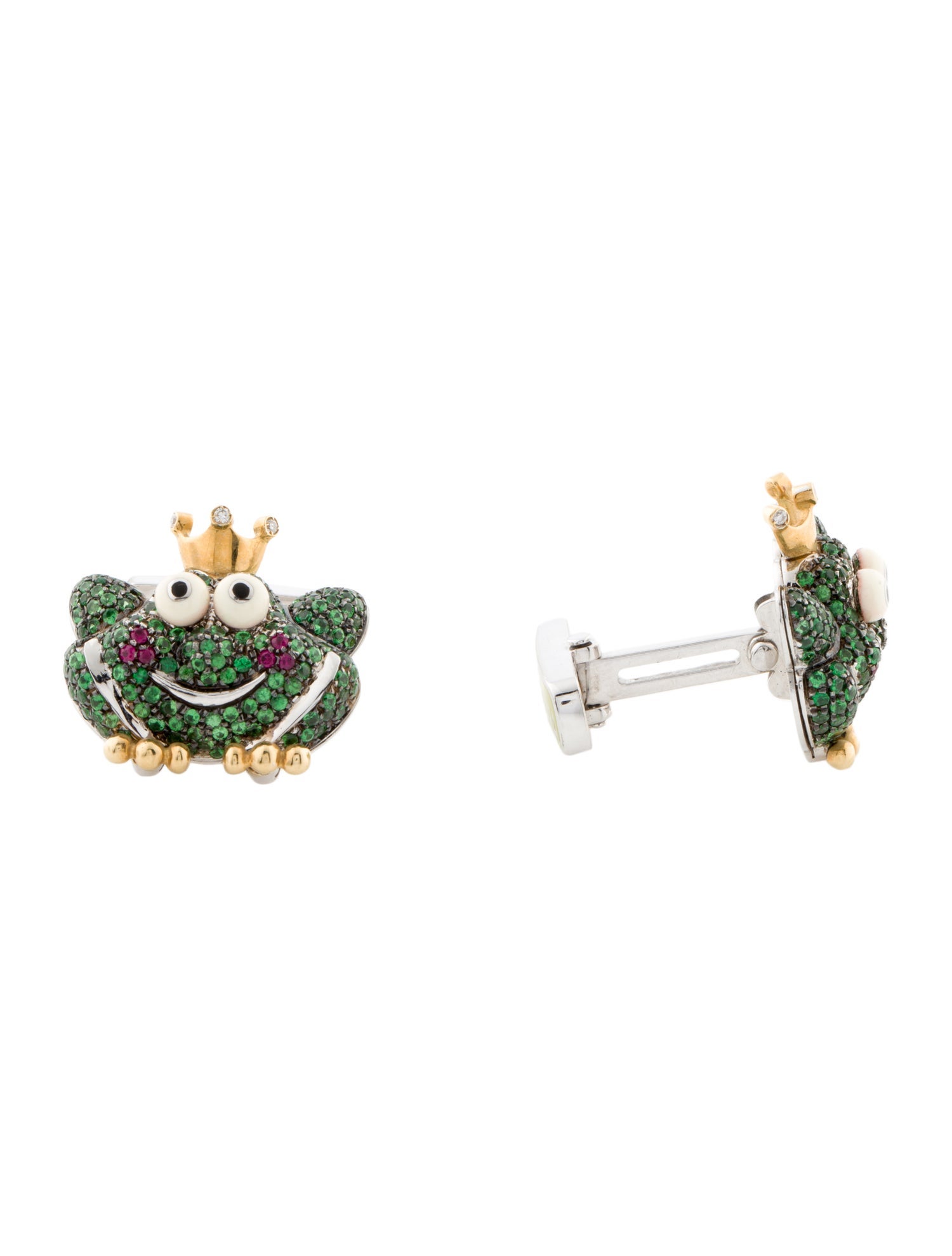Aaron Basha 18K Tsavorite Garnet, Ruby & Diamond Frog Prince Cufflinks