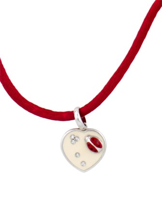 Aaron Basha 18K Diamond & Enamel Ladybug Heart Charm Cord Necklace