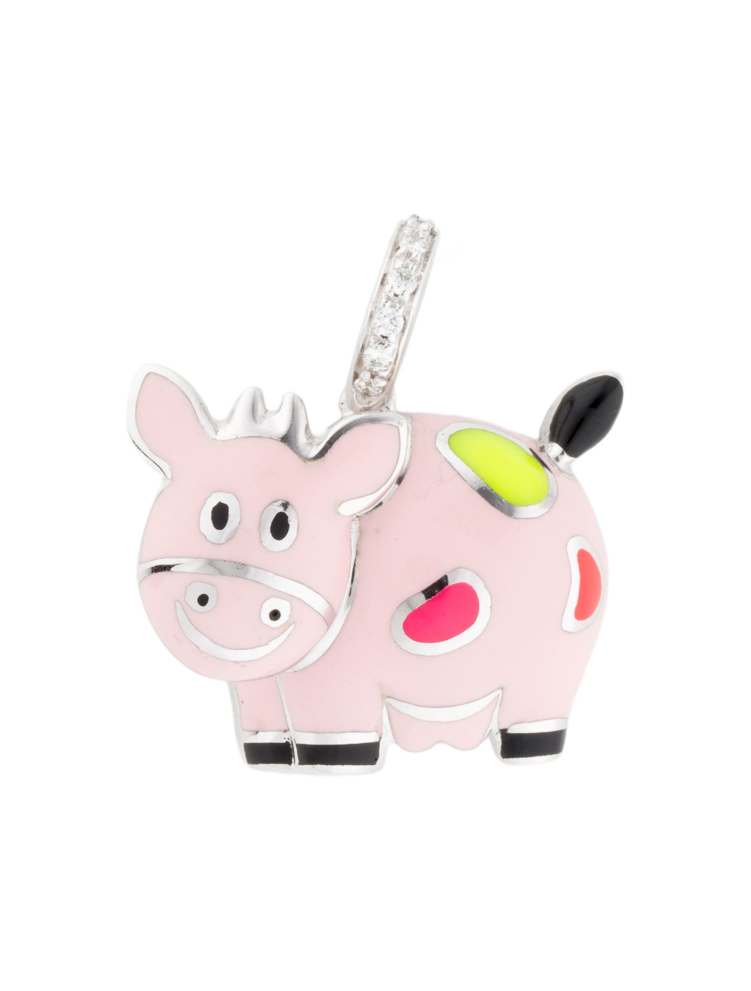 Aaron Basha 18K Diamond & Enamel Cow Charm