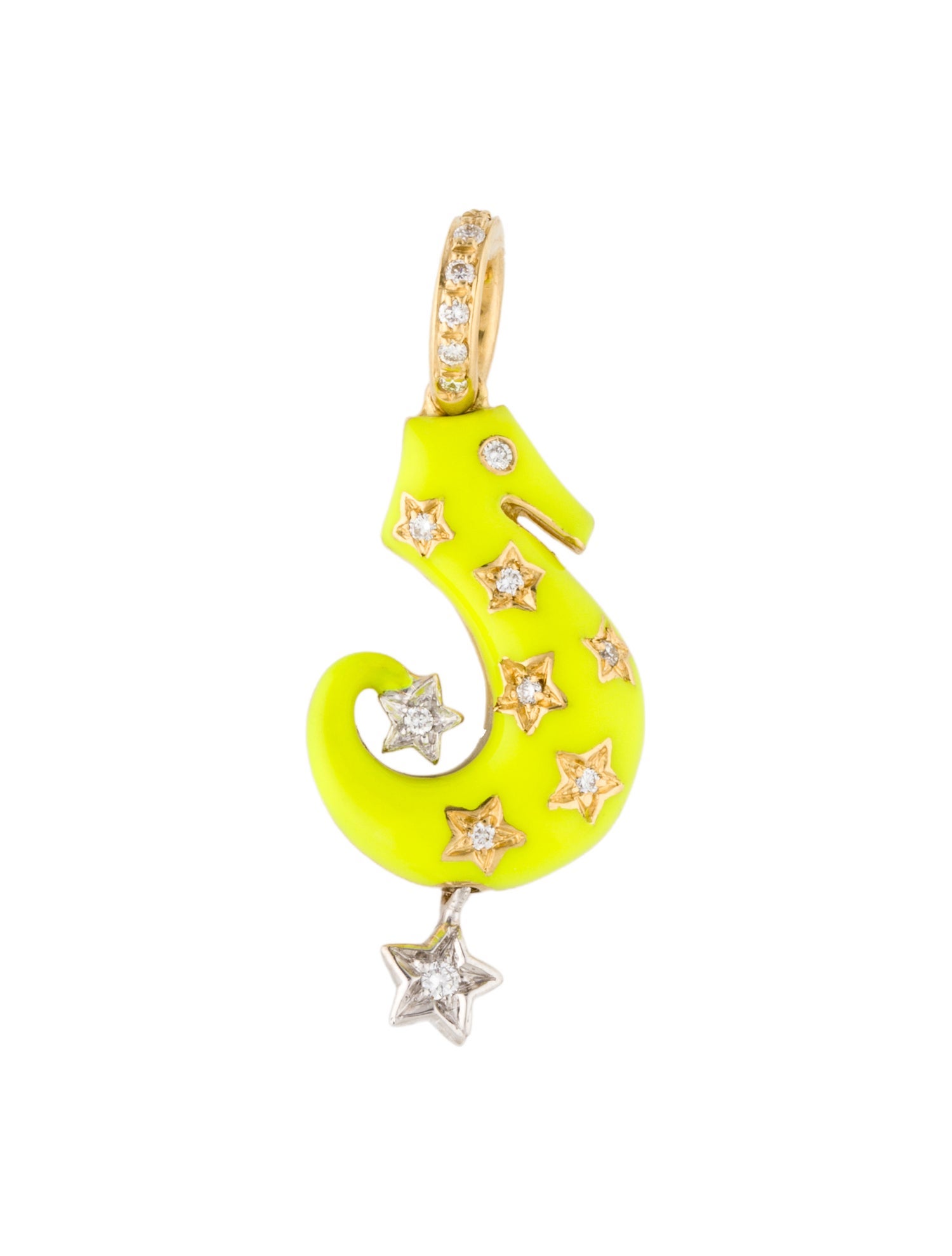 Aaron Basha 18K Diamond Enamel Star Seahorse Charm