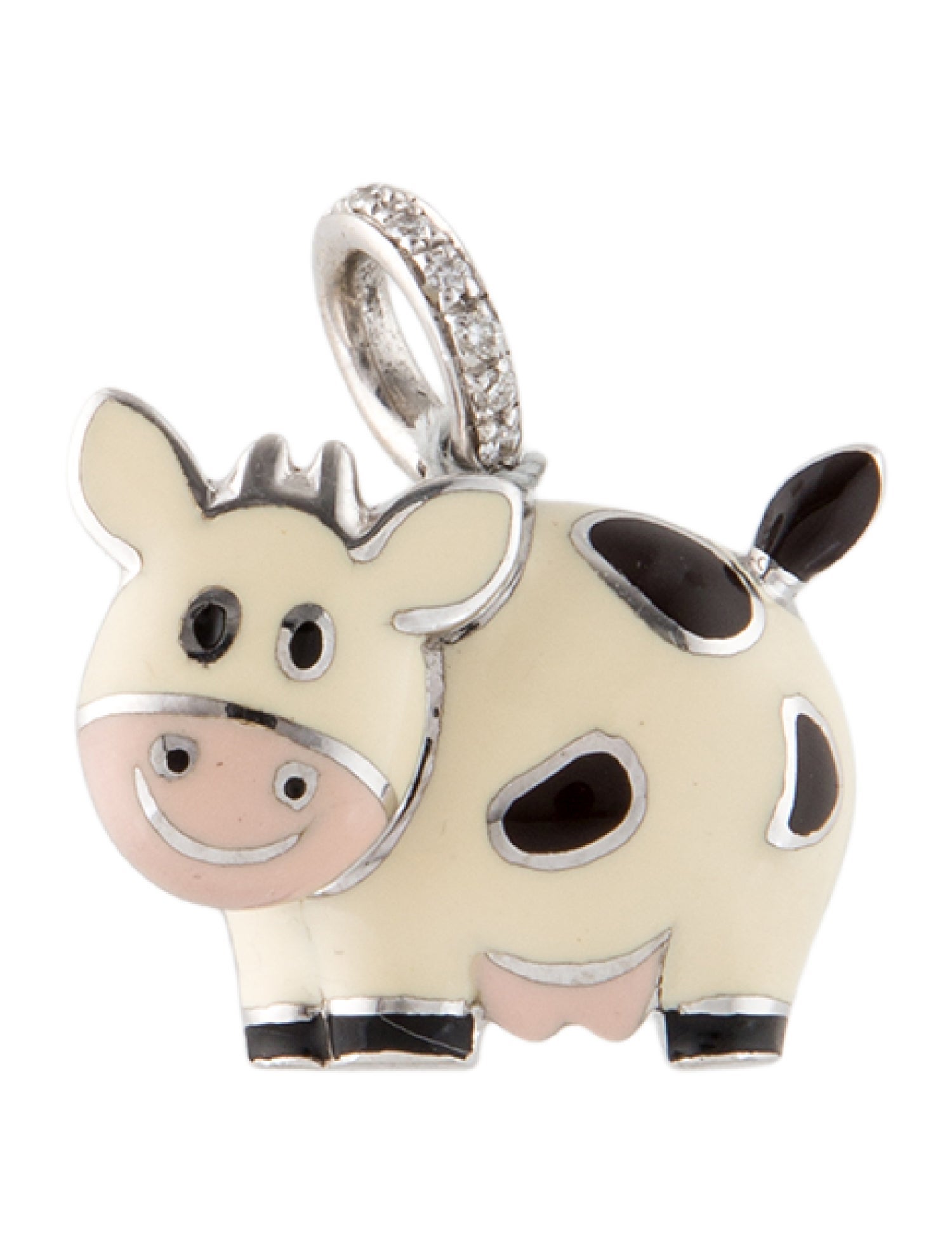 Aaron Basha 18K Diamond & Enamel Cow Pendant