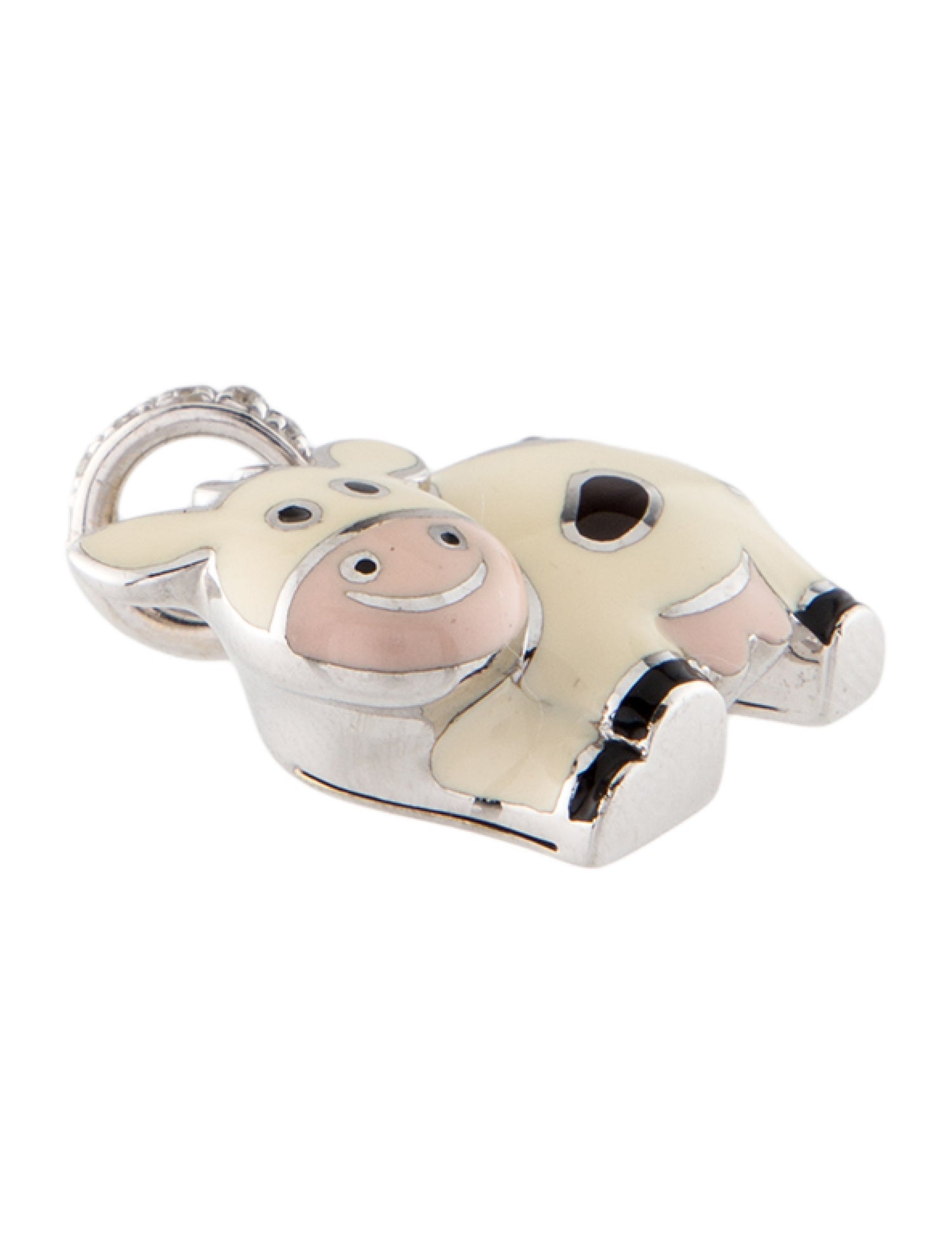 Aaron Basha 18K Diamond & Enamel Cow Pendant