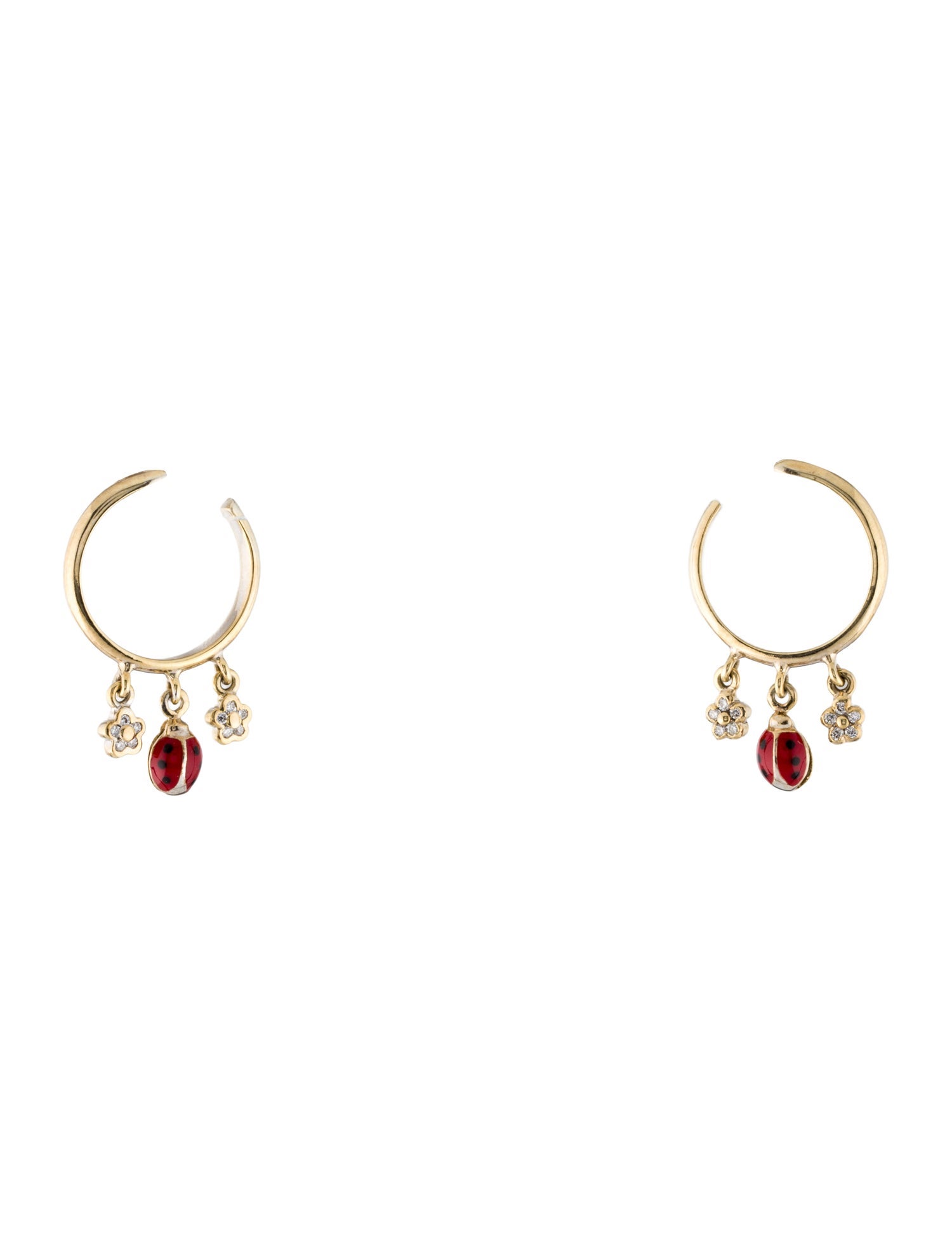 Aaron Basha 18K Diamond & Enamel Ladybug Hoop Earrings
