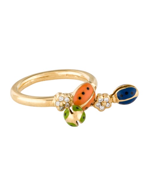 Aaron Basha 18K Diamond & Enamel Double Ladybug Drop Ring