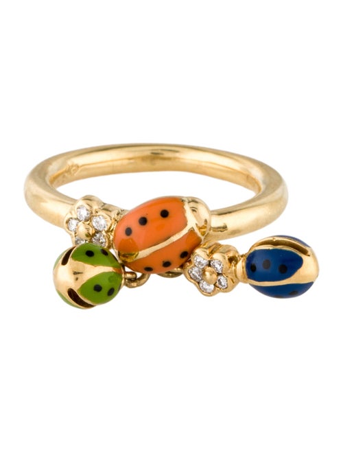 Aaron Basha 18K Diamond & Enamel Double Ladybug Drop Ring
