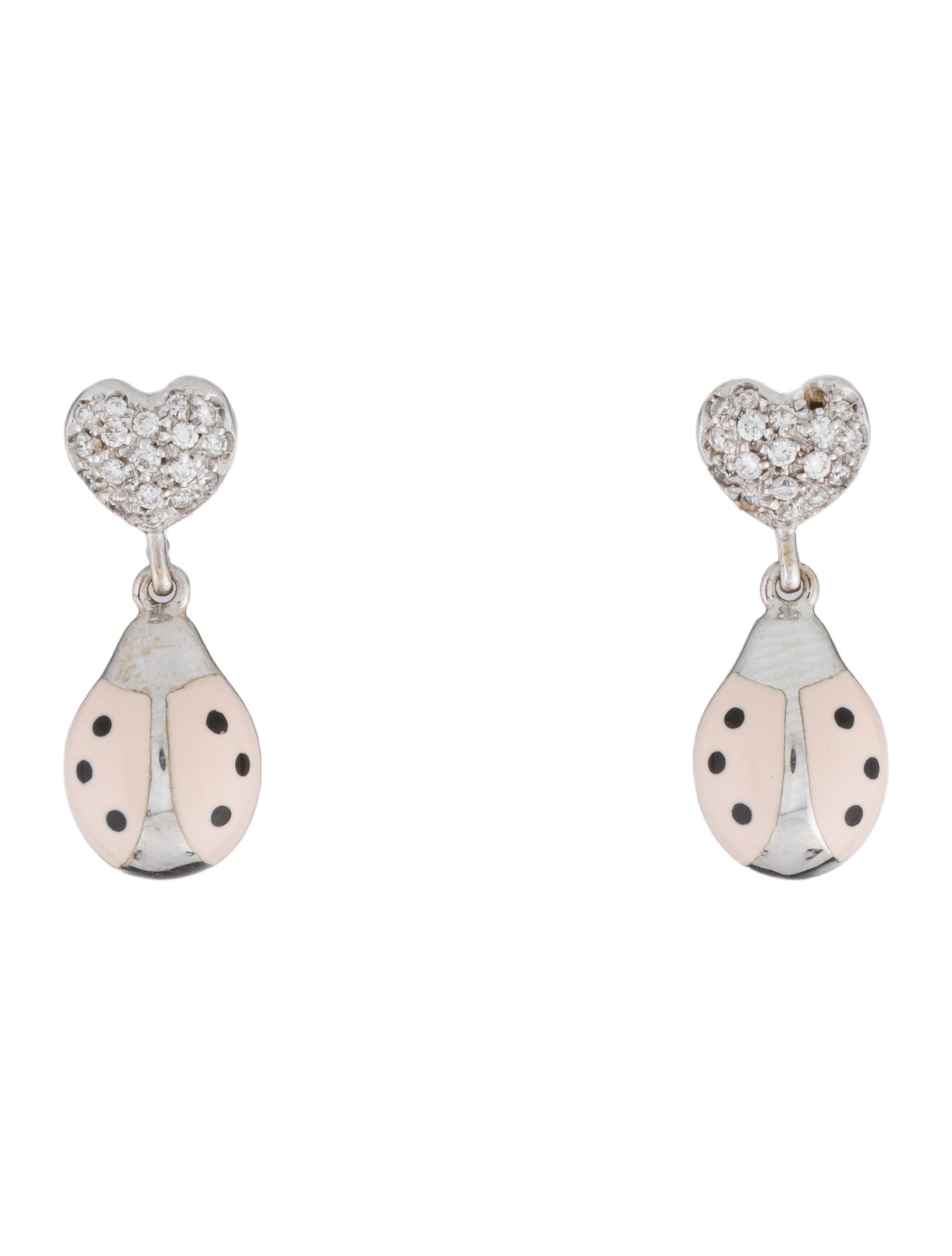 Aaron Basha 18K Diamond & Enamel Ladybug Hear Drop Earrings