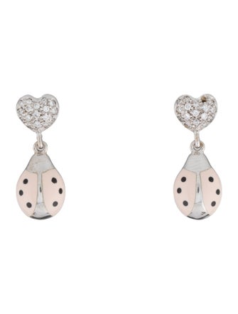 Aaron Basha 18K Diamond & Enamel Ladybug Hear Drop Earrings
