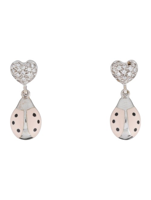Aaron Basha 18K Diamond & Enamel Ladybug Hear Drop Earrings