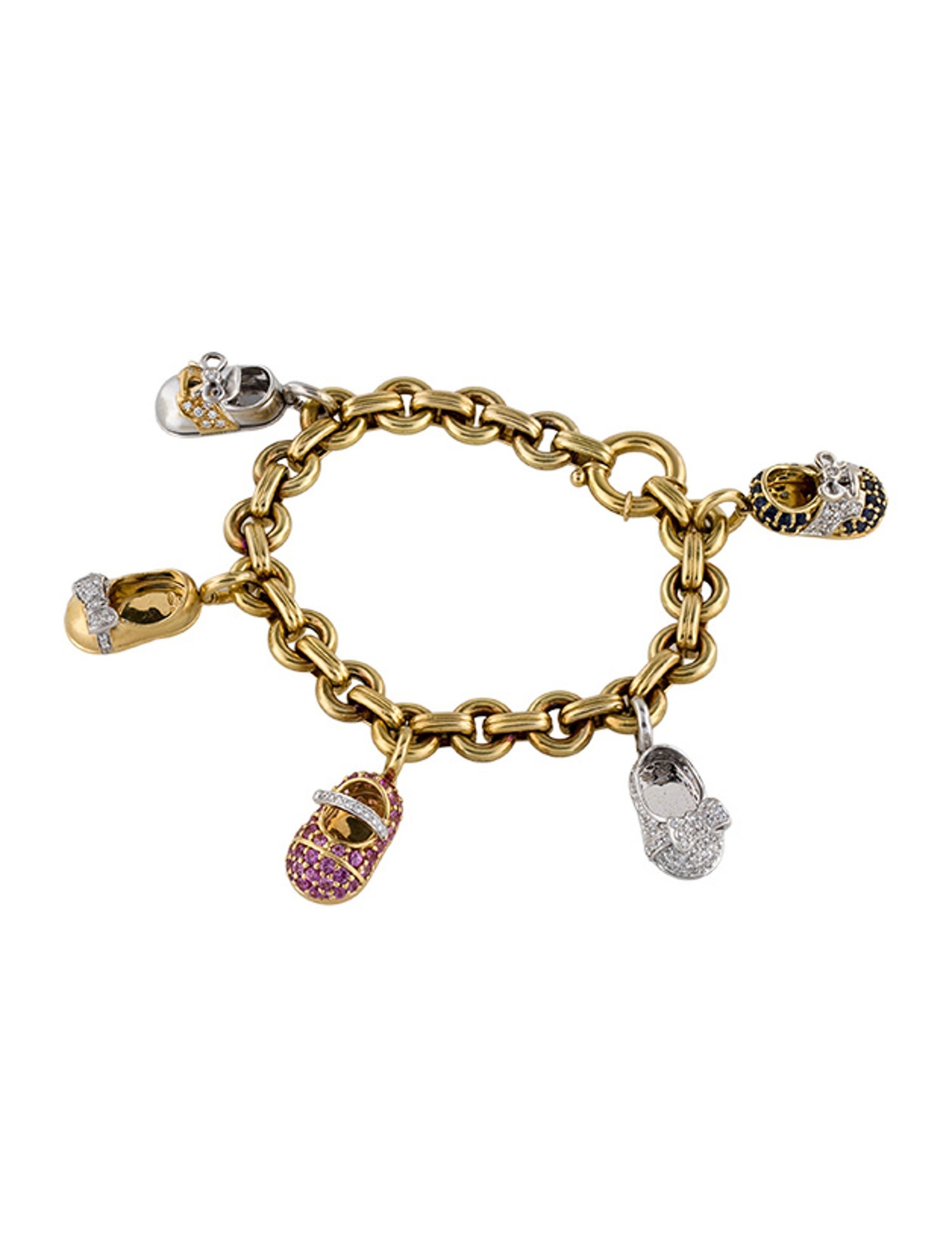 Aaron Basha 18K Diamond & Sapphire Baby Shoe Charm Bracelet