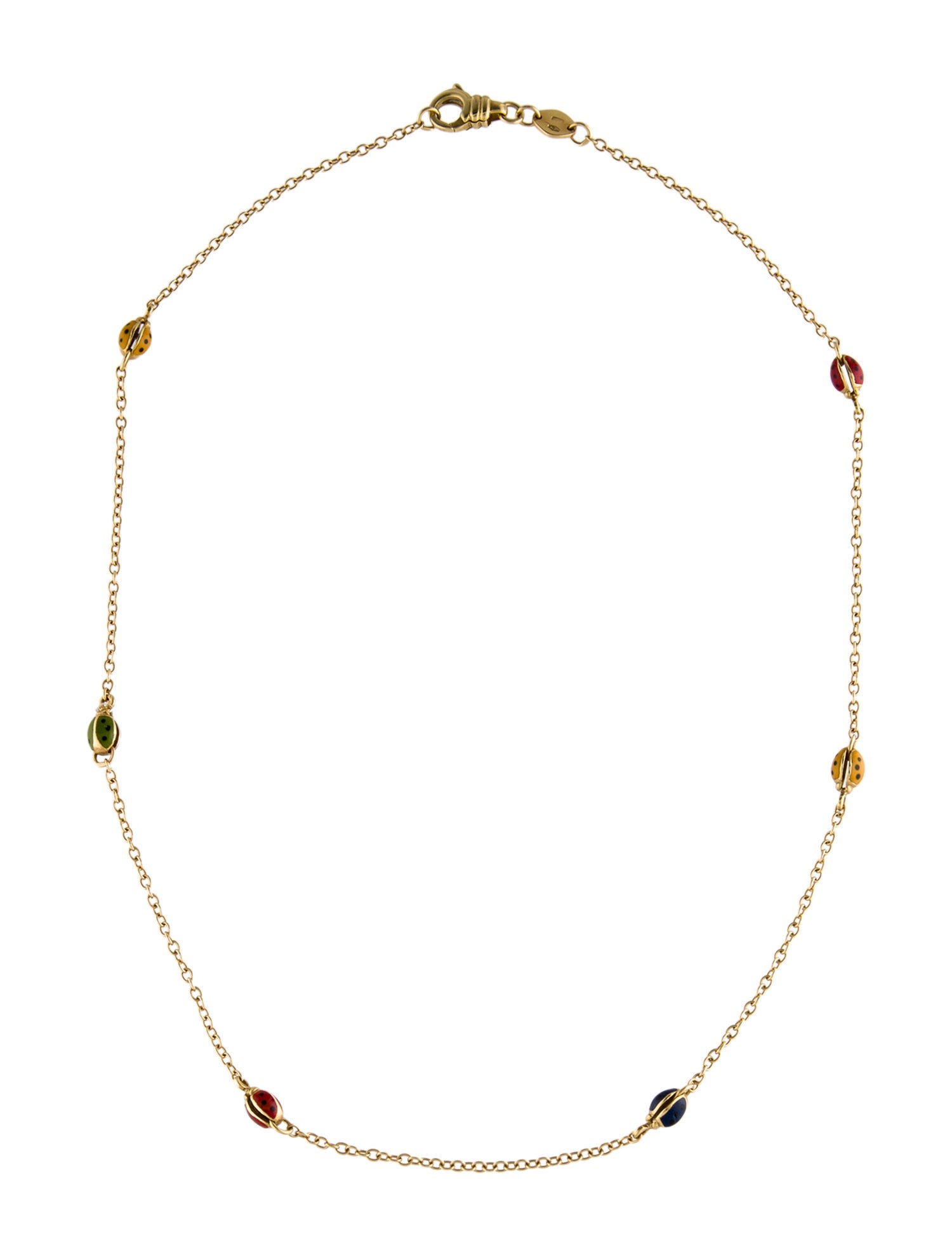 Aaron Basha 18K Enamel Ladybug Station Necklace