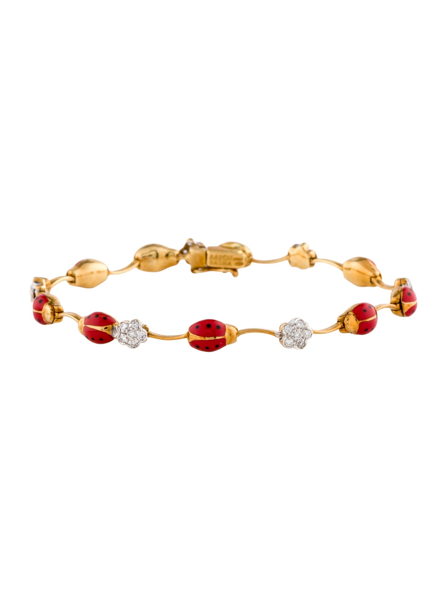 Aaron Basha 18K Diamond & Enamel Ladybug Flower Link Bracelet