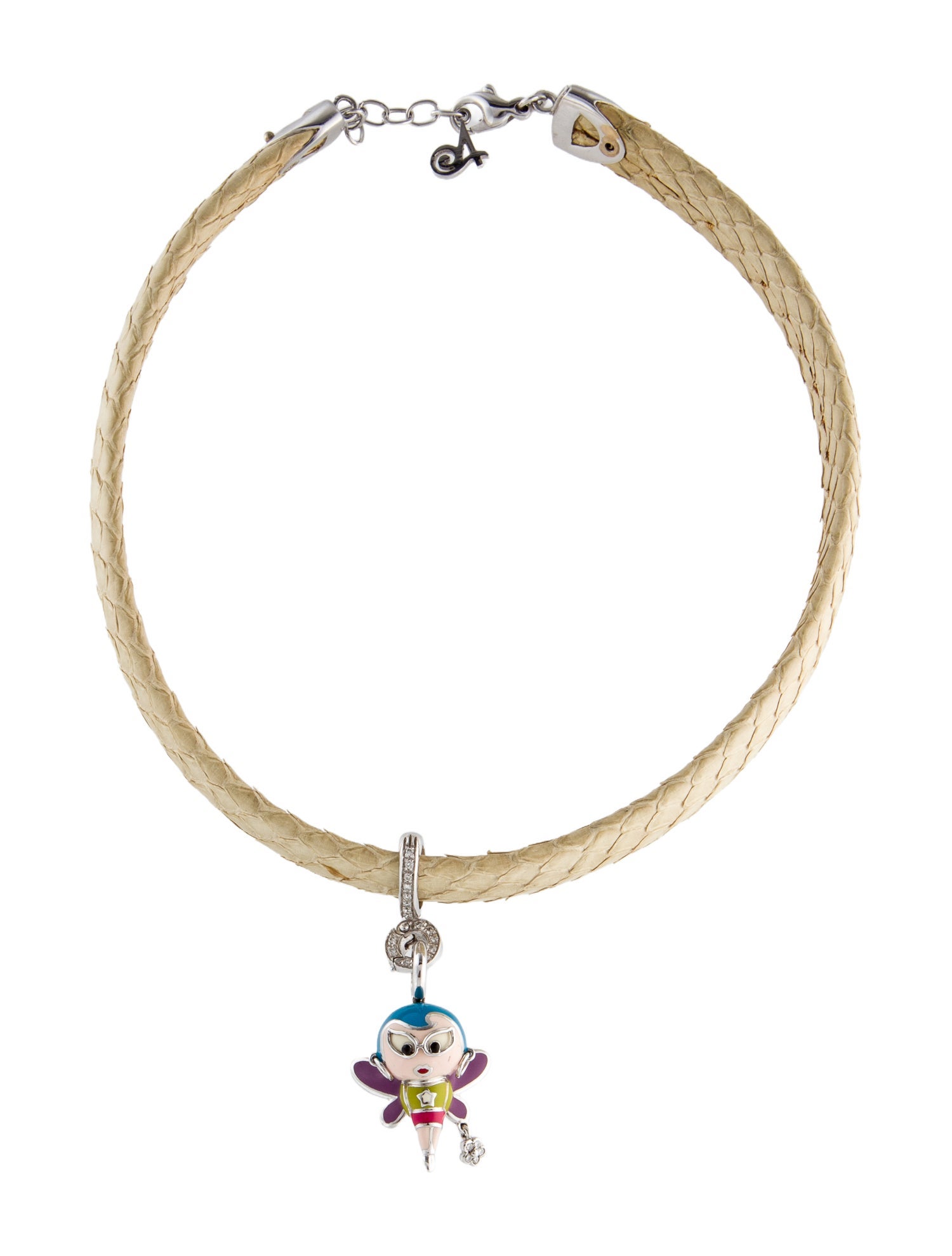 Aaron Basha 18k Diamond Supergirl Charm on Leather Choker