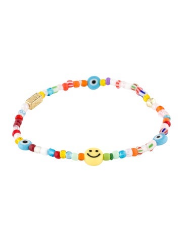 Pre-owned Aaron Basha Glass Evil Eye Stretch Beaded Bracelet, 8.5" In Multi