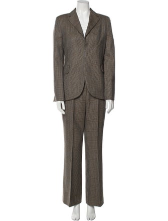 Akris x Bergdorf Goodman Wool Plaid Print Pantsuit