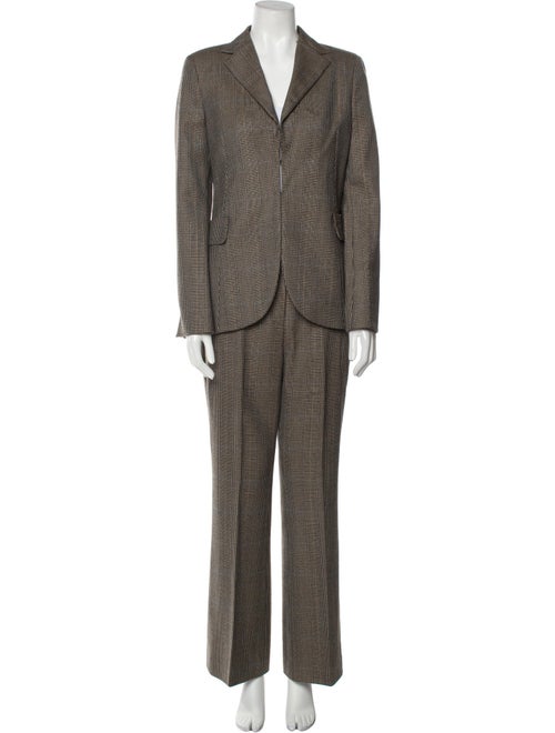 Akris x Bergdorf Goodman Wool Plaid Print Pantsuit