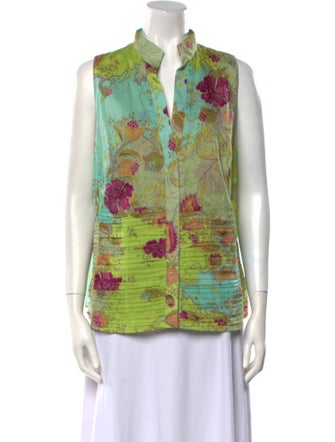Akris x Bergdorf Goodman Floral Print V-Neck Blouse
