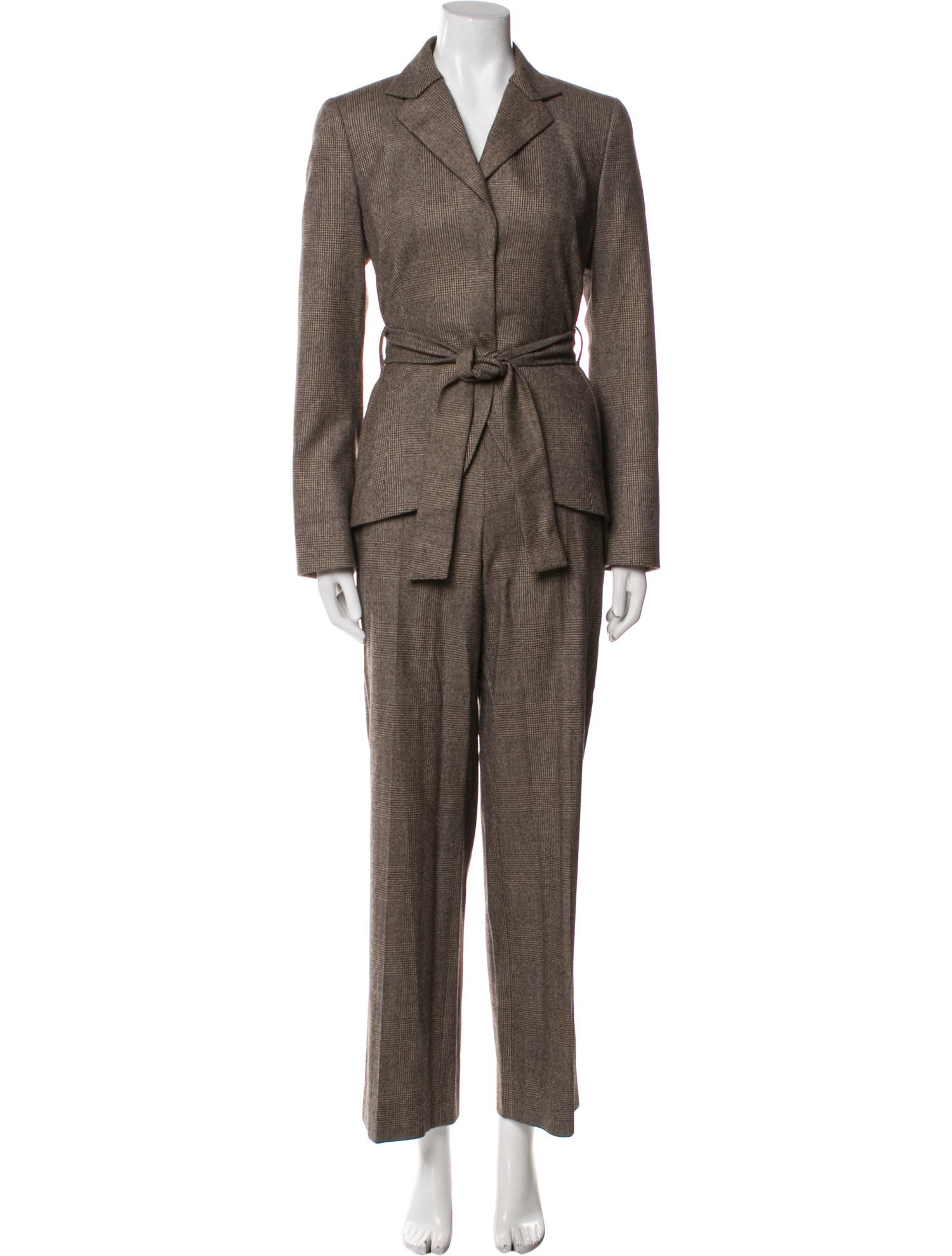 Akris x Bergdorf Goodman Wool Plaid Print Pantsuit