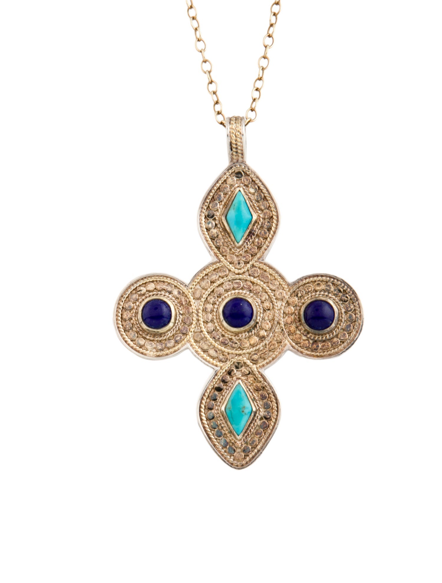 Anna Beck Lapis Lazuli & Turquoise Cross Pendant Necklace