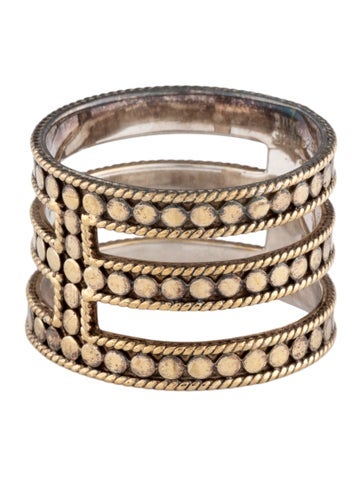 Pre-owned Anna Beck Classic Triple Bar Band Ring In Multicolor