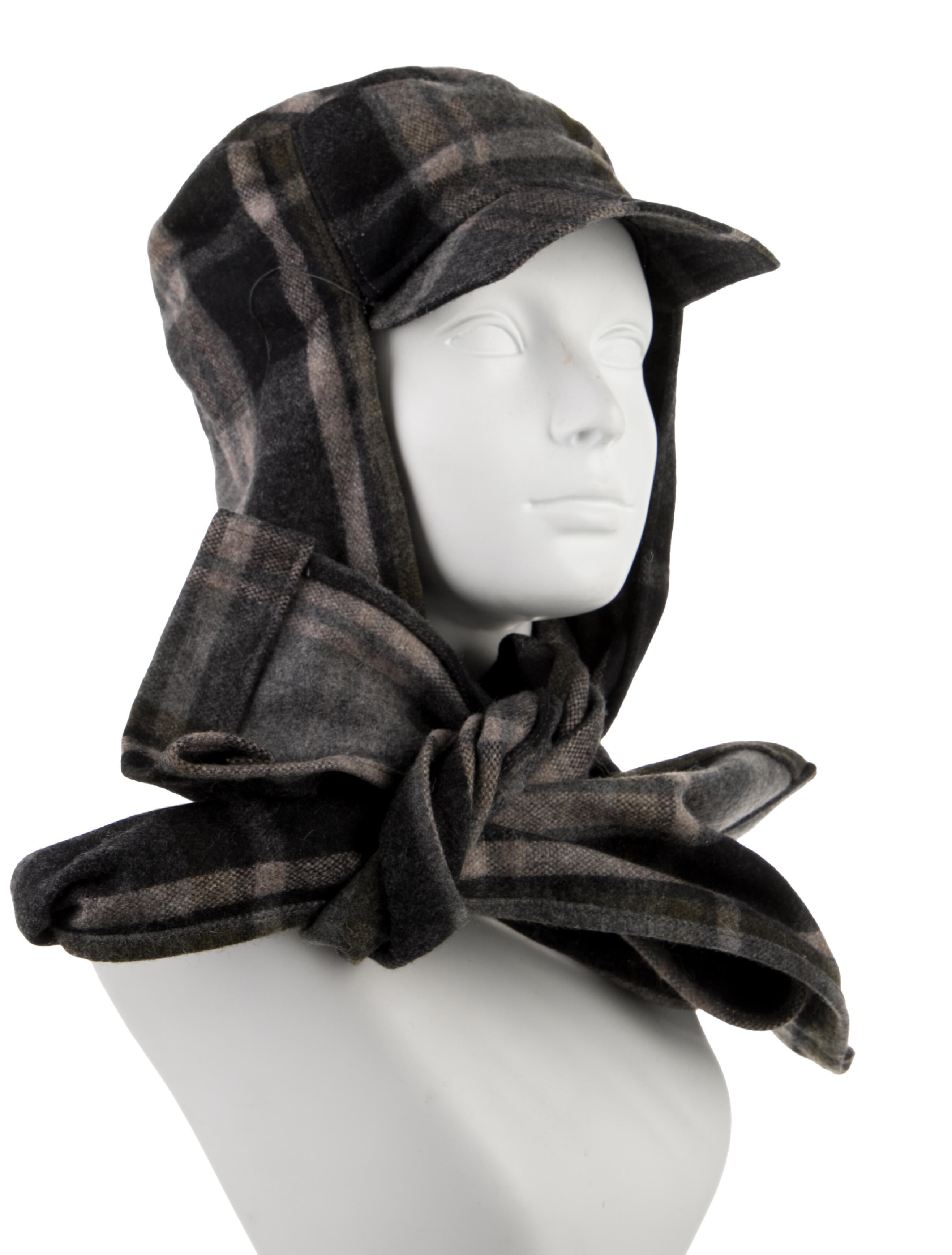 Albertus Swanepoel Flannel Wool Winter Hat With Attached Scarf