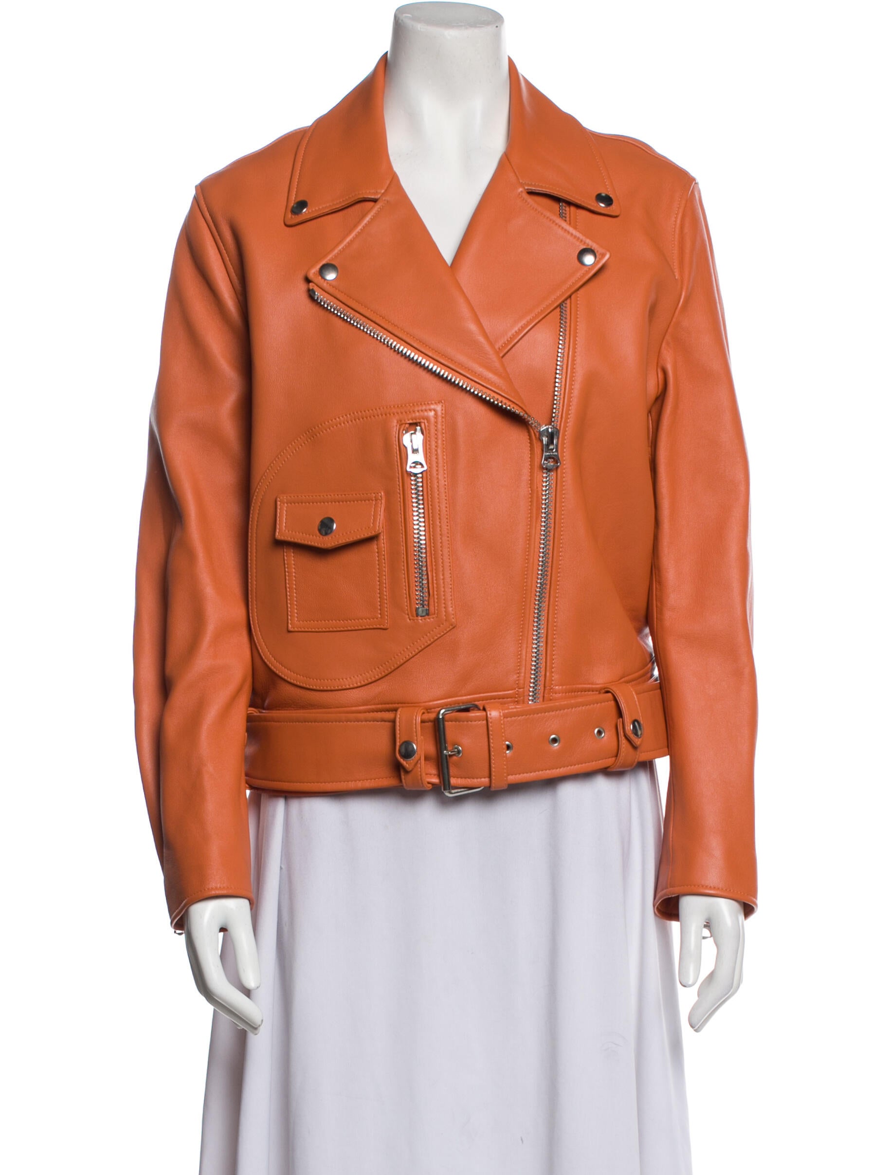 Acne Studios Lamb Leather Biker Jacket Orange Jackets, Clothing