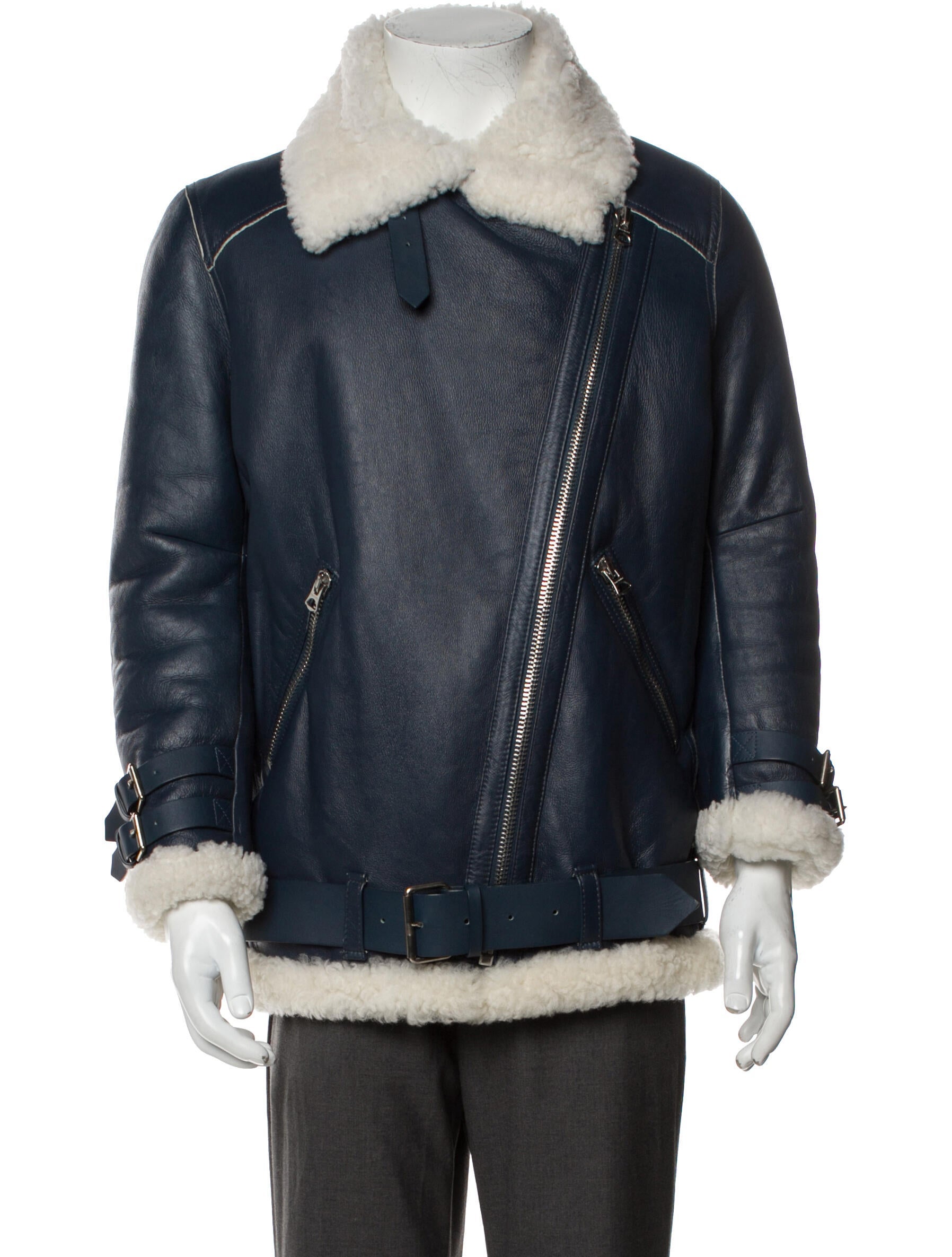 Acne Studios Shearling Colorblock Pattern Moto Jacket