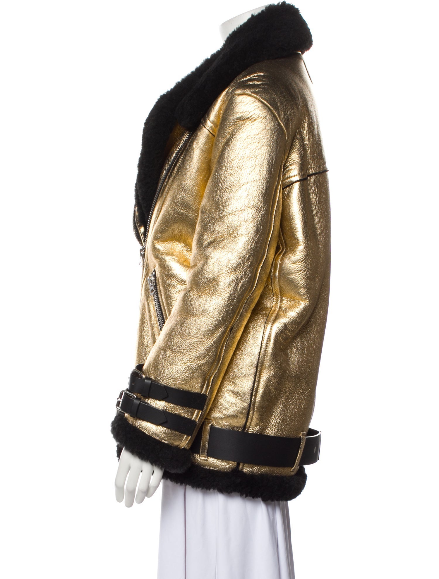 Acne Studios Shearling Colorblock Pattern Fur Coat