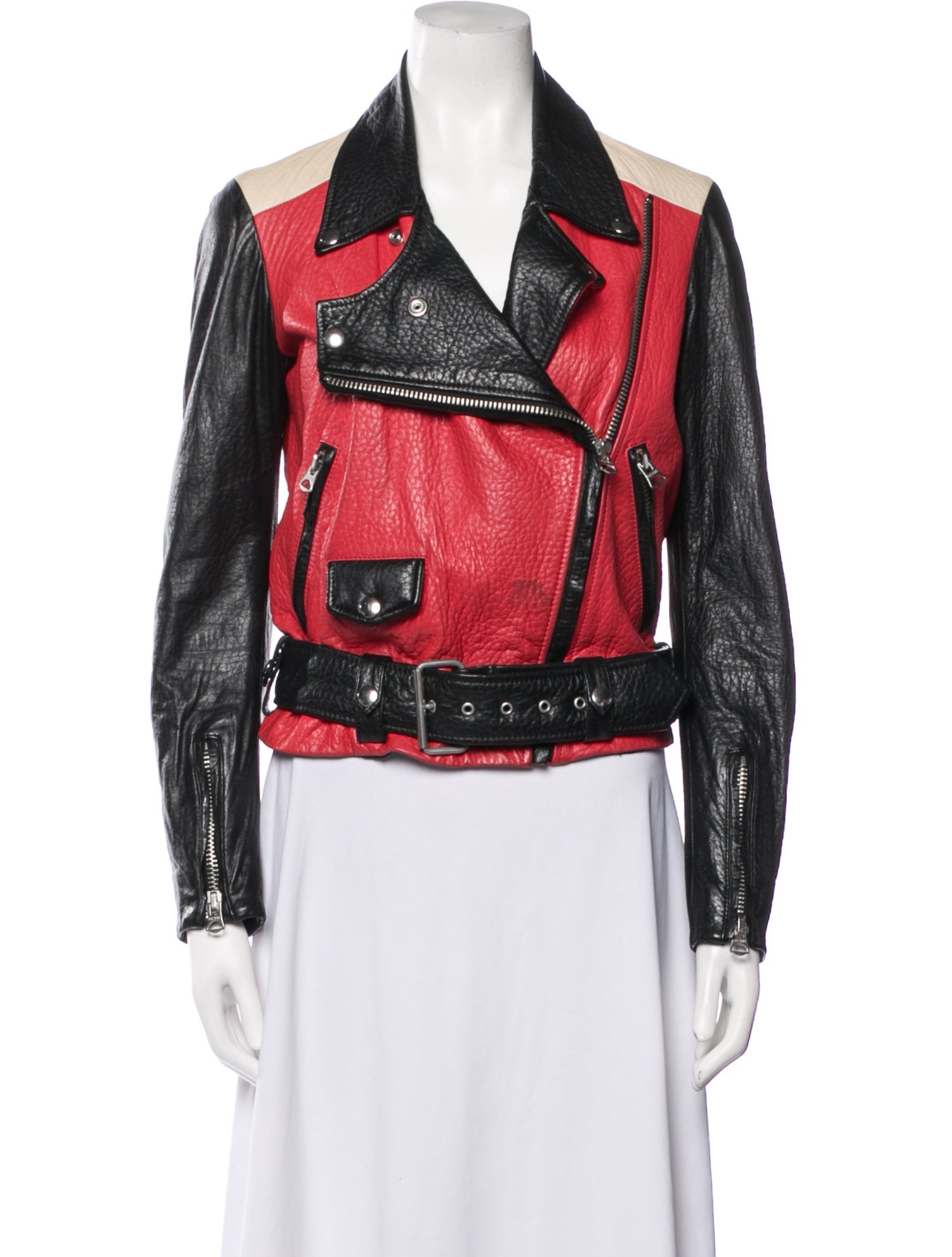 Acne Studios Leather Colorblock Pattern Biker Jacket