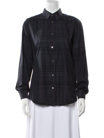 Acne Studios Silk Plaid Print Button-Up Top