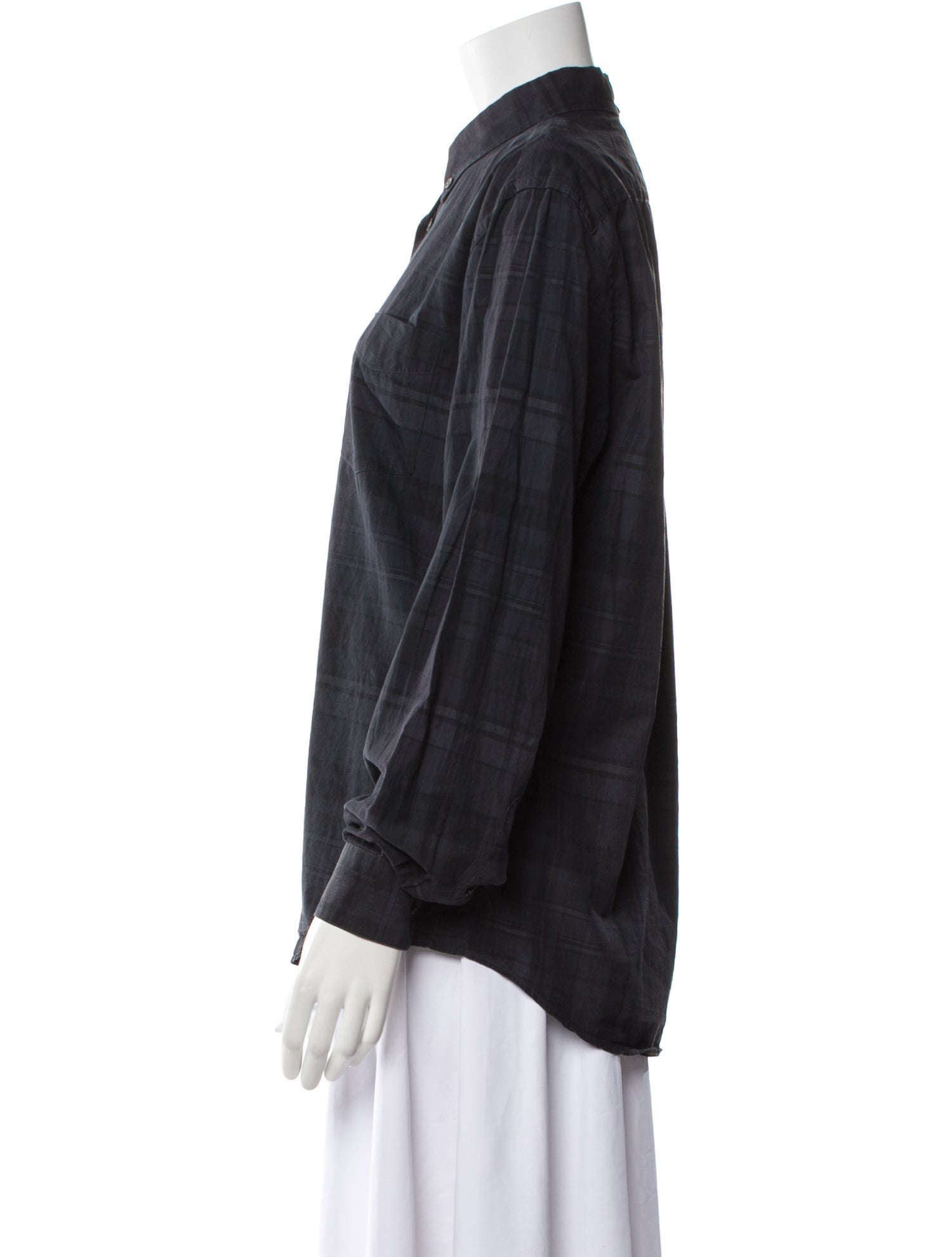 Acne Studios Silk Plaid Print Button-Up Top