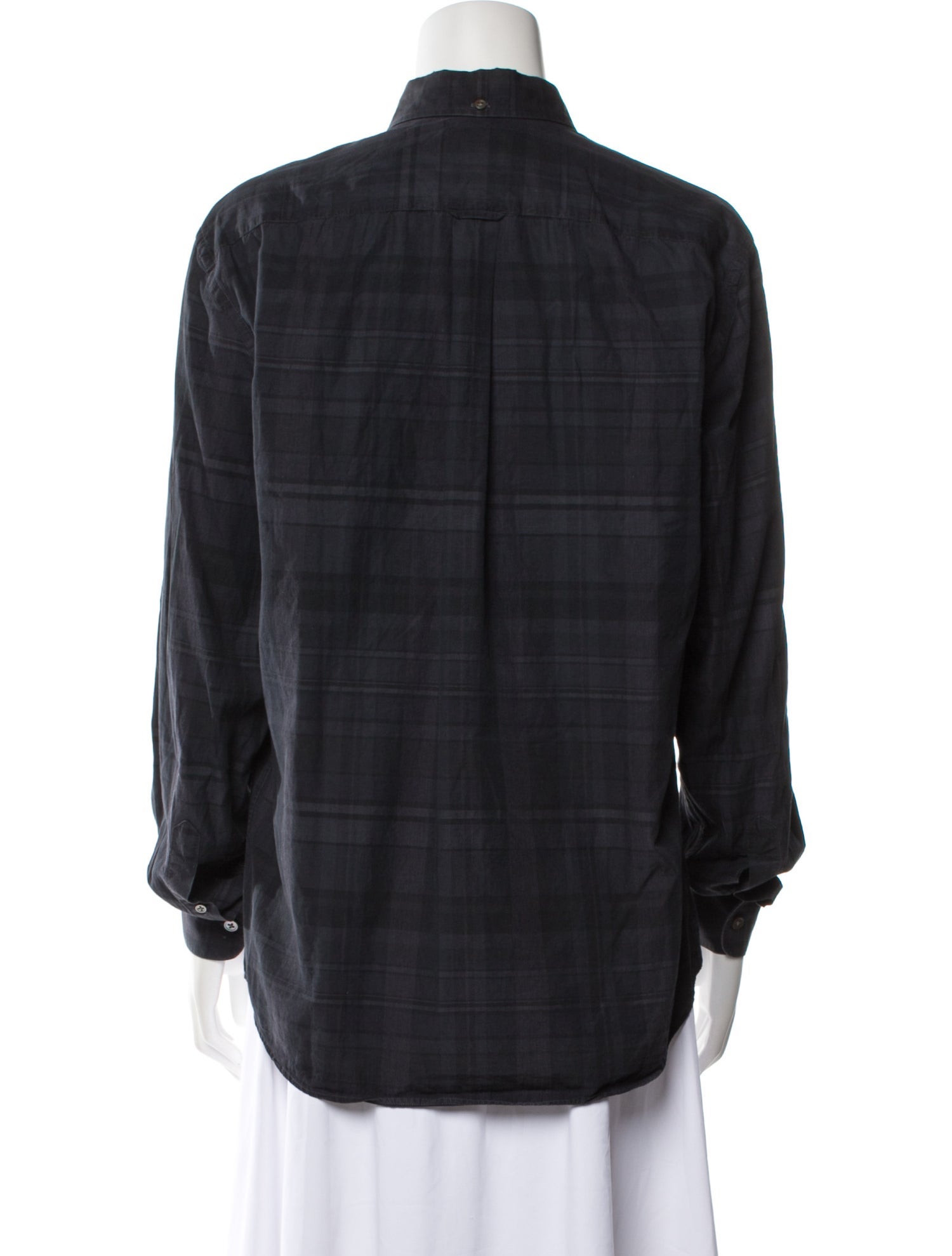 Acne Studios Silk Plaid Print Button-Up Top