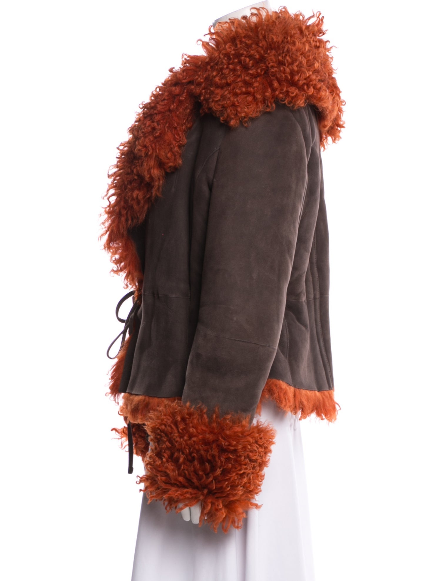 Acne Studios Shearling Colorblock Pattern Fur Coat