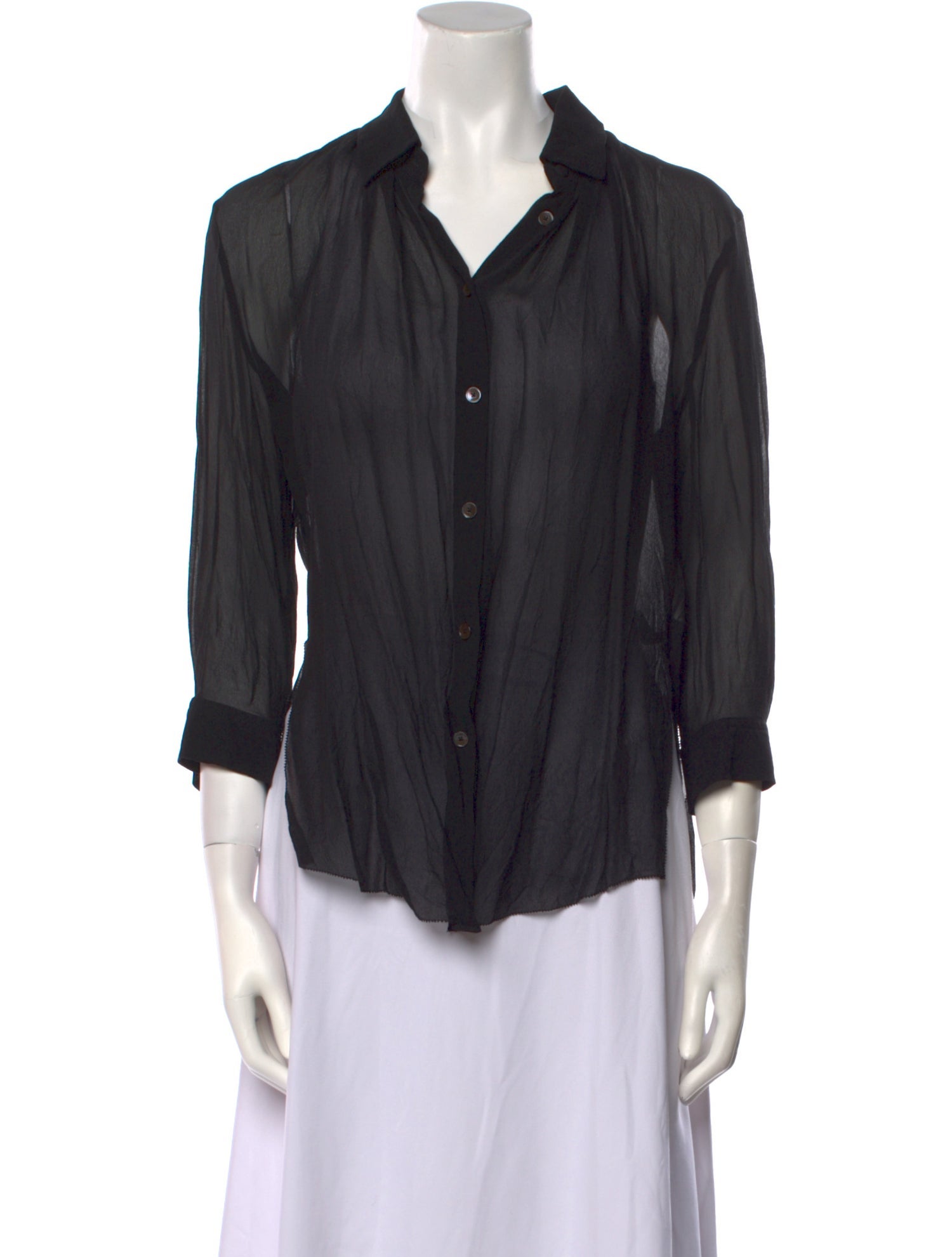 Acne Studios Silk Three-Quarter Sleeve Button-Up Top