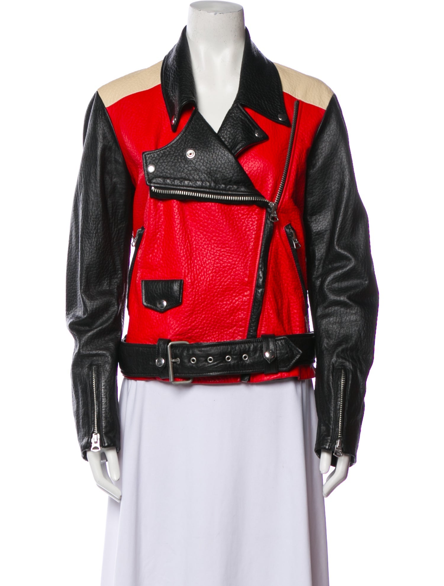 Acne Studios Leather Colorblock Pattern Biker Jacket