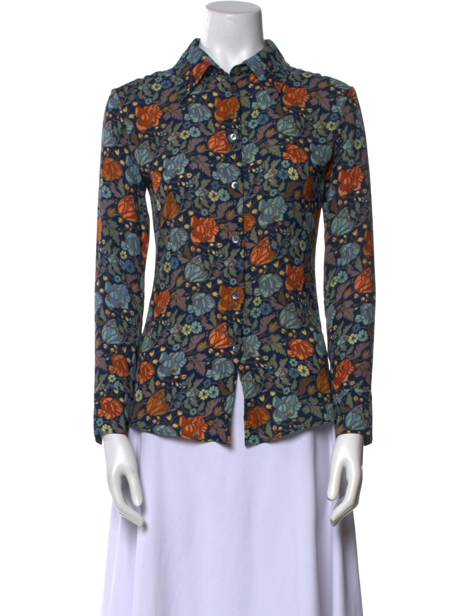 Acne Studios Floral Print Three-Quarter Sleeve Button-Up Top