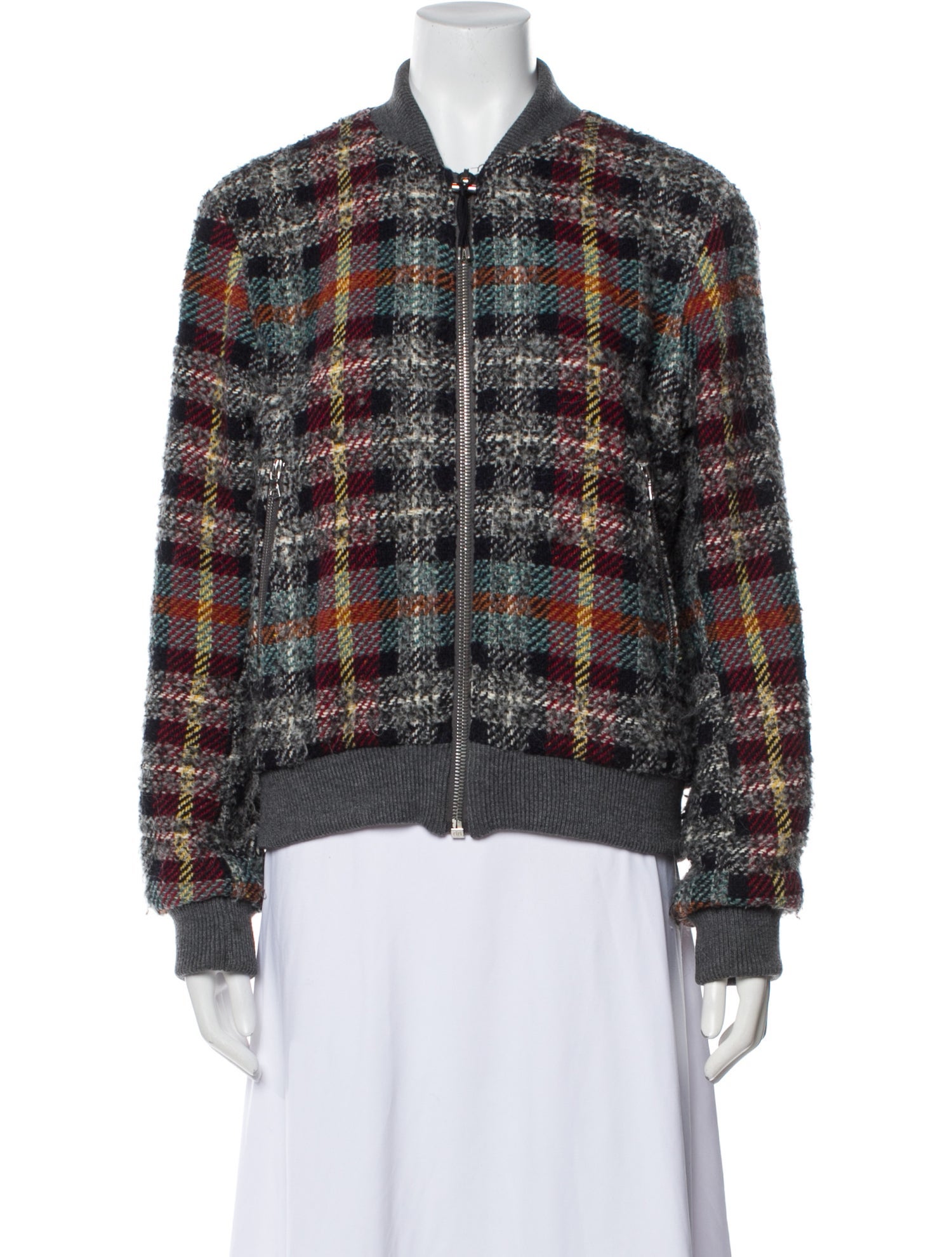 Acne Studios Wool Plaid Print Bomber Jacket
