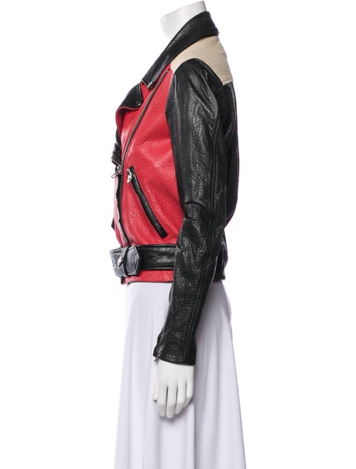 Acne Studios Leather Colorblock Pattern Biker Jacket