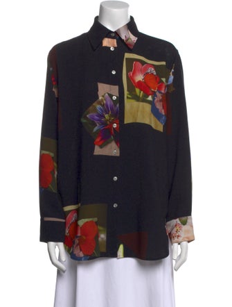 Acne Studios Floral Print Long Sleeve Button-Up Top