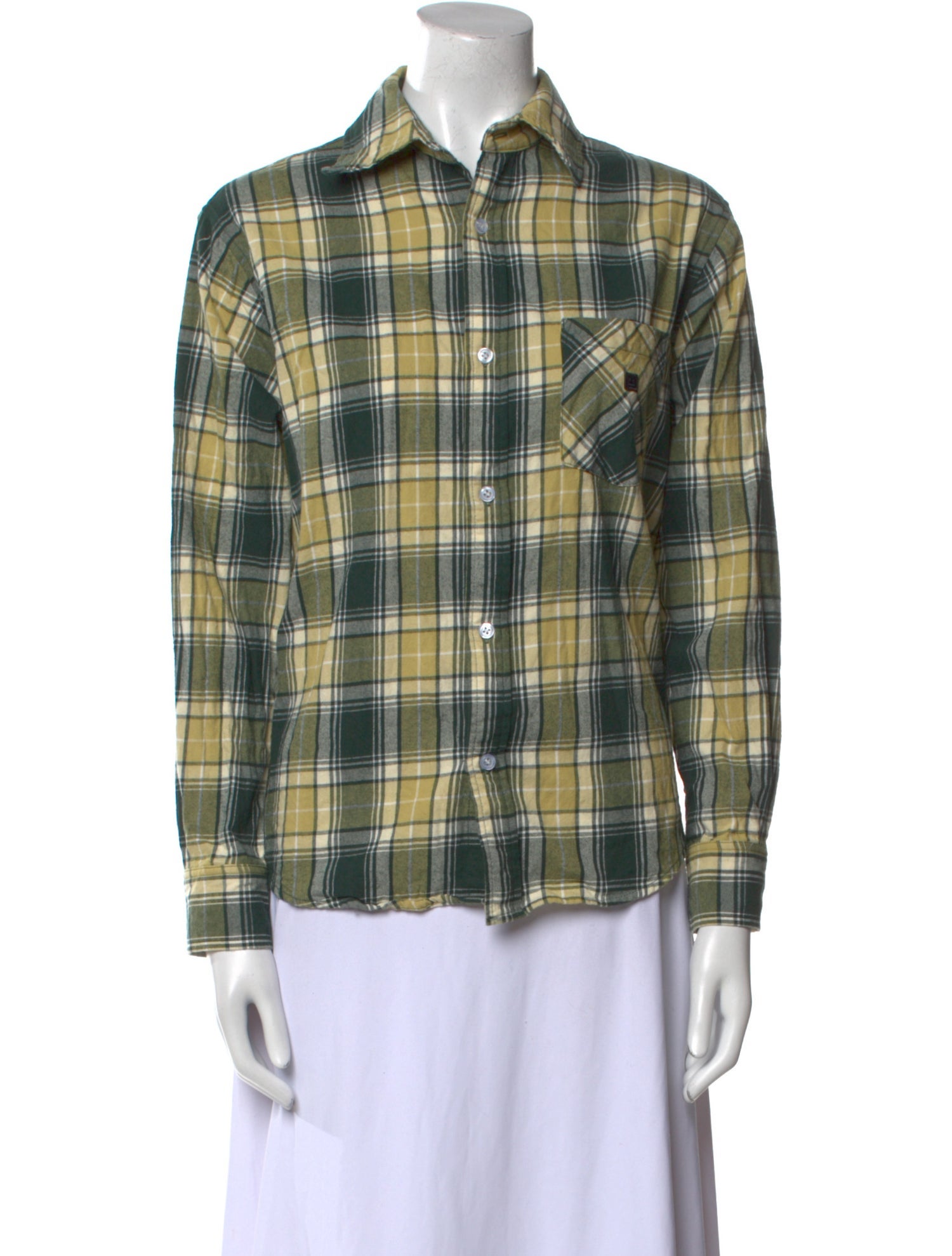 Acne Studios Plaid Print Long Sleeve Button-Up Top