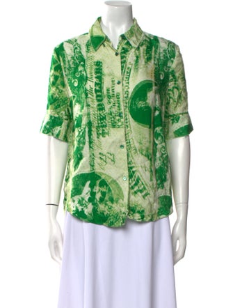 Acne Studios Printed Three-Quarter Sleeve Button-Up Top