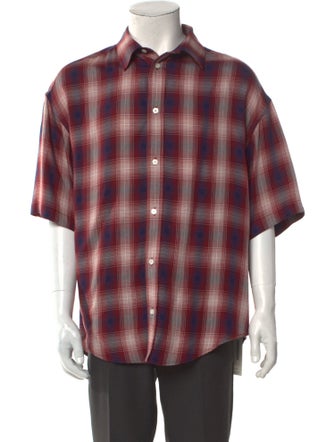 Acne Studios Plaid Print Three-Quarter Sleeve Shirt
