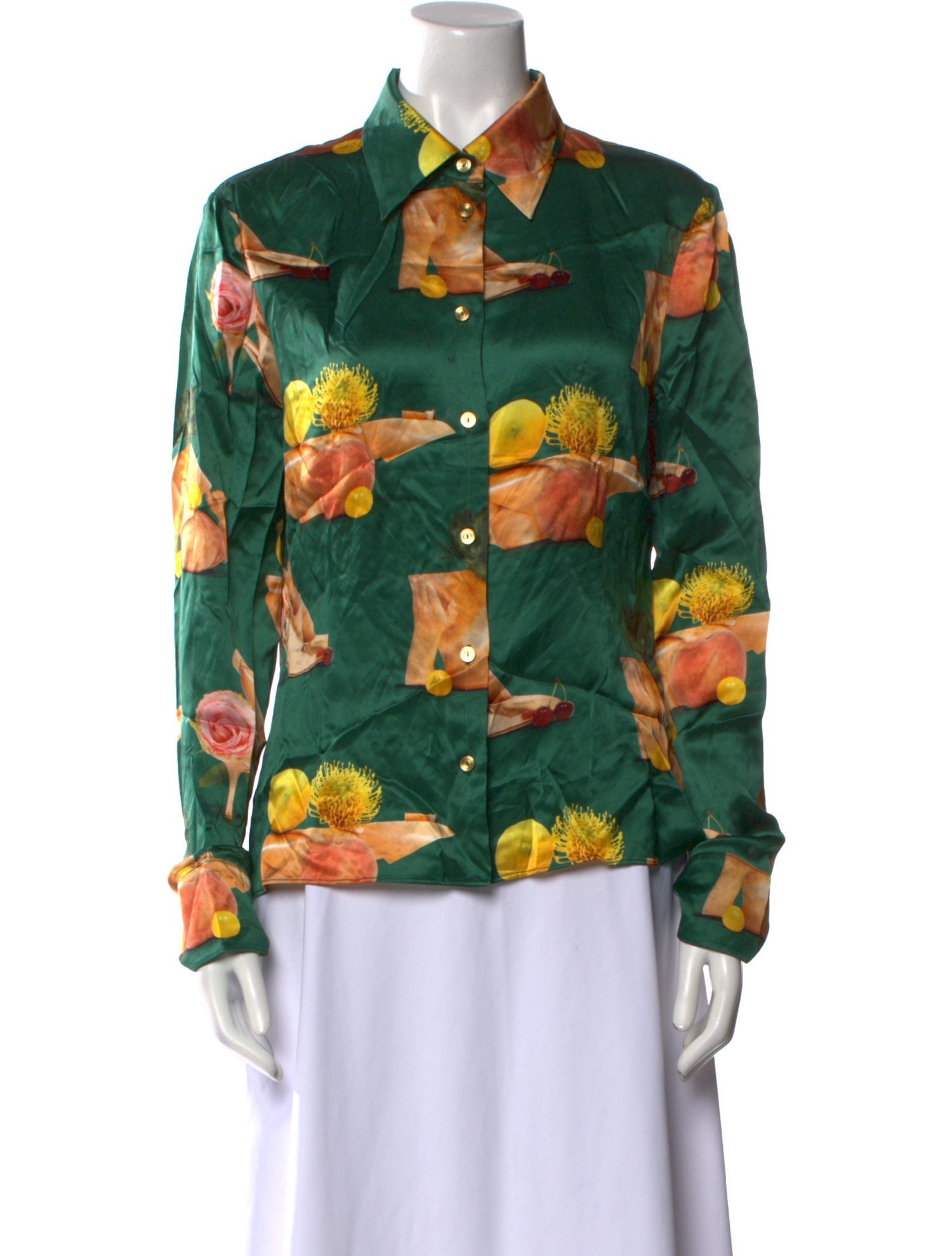 Acne Studios Silk Floral Print Button-Up Top
